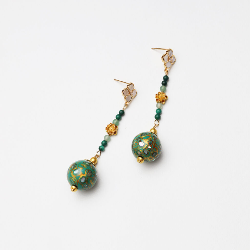Lacquer and gemstone drop earrings from the MOSSORY studio