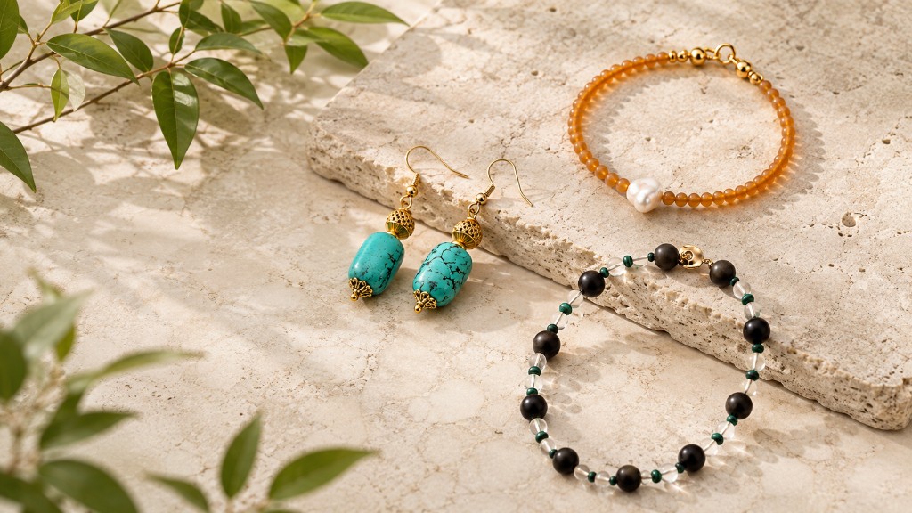 Turquoise earrings and gemstone bracelets from the MOSSORY studio