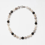 Black Rutilated Quartz & Mother of Pearl Bear Charm Necklace