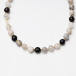 Black Rutilated Quartz & Mother of Pearl Bear Charm Necklace