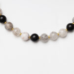 Black Rutilated Quartz & Mother of Pearl Bear Charm Necklace