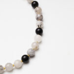 Black Rutilated Quartz & Mother of Pearl Bear Charm Necklace