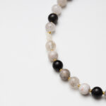 Black Rutilated Quartz & Mother of Pearl Bear Charm Necklace