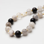 Black Rutilated Quartz & Mother of Pearl Bear Charm Necklace