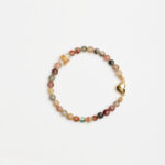 Multicolored Rutilated Quartz & Clear Quartz Barrel Bead Bracelet