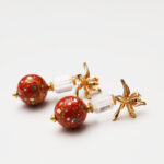S925 Silver Clear Quartz & Red Lacquer Earrings