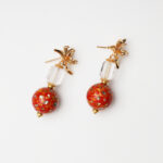 S925 Silver Clear Quartz & Red Lacquer Earrings