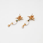 S925 Silver Clear Quartz, Natural Pearl & Malachite Earrings