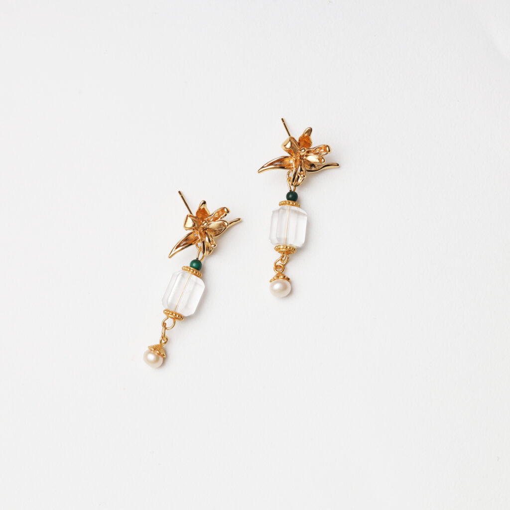 S925 Silver Clear Quartz, Natural Pearl & Malachite Earrings