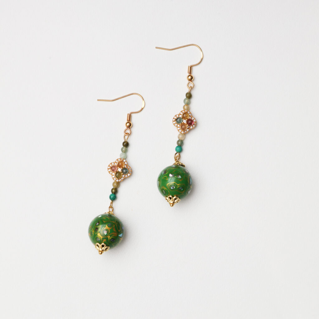 Tea Garden Zen · Green Lacquer & Tourmaline Earrings