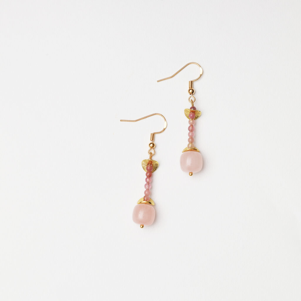 Morning Dew Blossom · Milky Rose Quartz & Pink Tourmaline Earrings