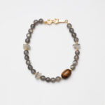 Grey Moonstone & Tiger's Eye Barrel Bead Bracelet