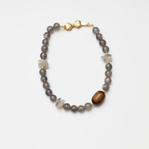 Grey Moonstone & Tiger's Eye Barrel Bead Bracelet
