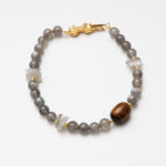 Grey Moonstone & Tiger's Eye Barrel Bead Bracelet