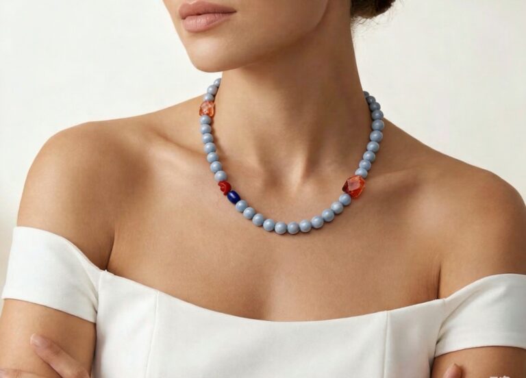 Necklace worn with an open collar
