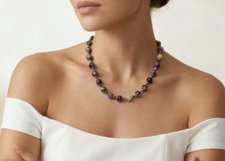 Necklace worn with an open collar