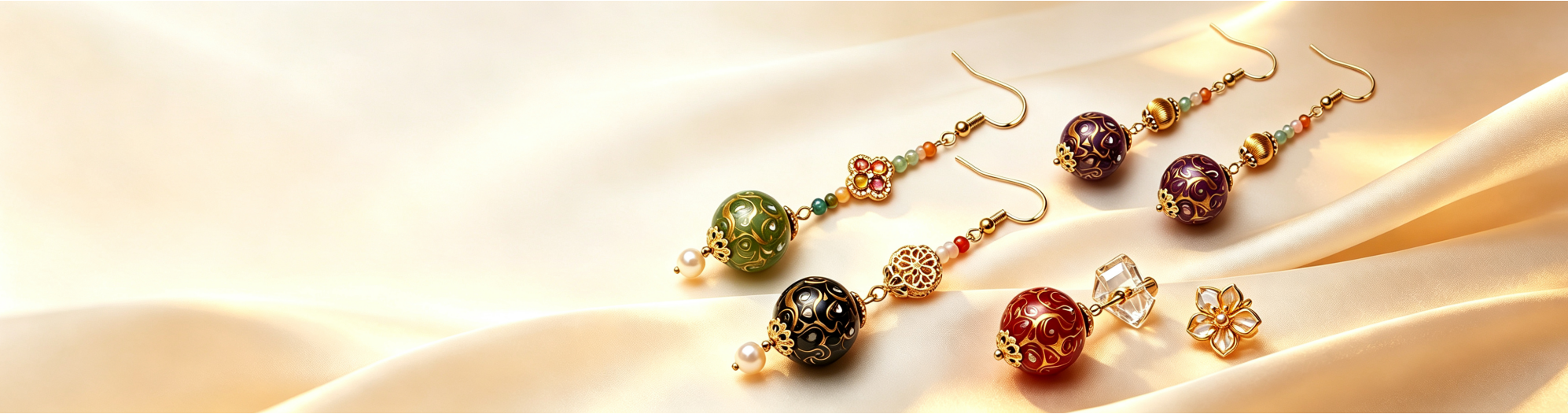 A designer sketching jewelry with natural gemstones on a sunlit wooden table