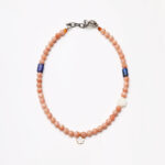 Sunset to Starlight · Orange Moonstone & Lapis Lazuli Necklace with Shell Rose & Crystal Pendant