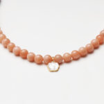 Sunset to Starlight · Orange Moonstone & Lapis Lazuli Necklace with Shell Rose & Crystal Pendant