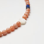 Sunset to Starlight · Orange Moonstone & Lapis Lazuli Necklace with Shell Rose & Crystal Pendant