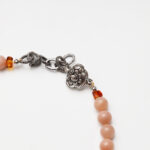 Sunset to Starlight · Orange Moonstone & Lapis Lazuli Necklace with Shell Rose & Crystal Pendant