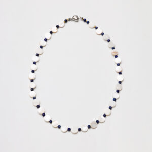 Moon Phases · Mother-of-Pearl Disc & Lapis Lazuli Bead Necklace