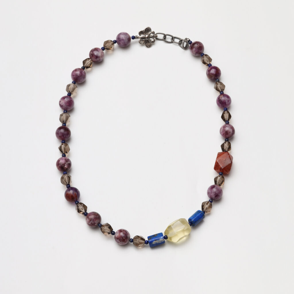 Autumn Berries · Purple Emerald Phantom Quartz, Smoky Quartz & Red Phantom Quartz with Lapis Lazuli Necklace