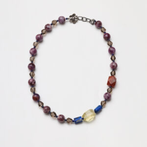 Autumn Berries · Purple Emerald Phantom Quartz, Smoky Quartz & Red Phantom Quartz with Lapis Lazuli Necklace