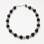 Silent Dawn · Silver Obsidian & Grey Moonstone Free-Form Necklace