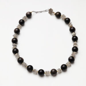 Silent Dawn · Silver Obsidian & Grey Moonstone Free-Form Necklace