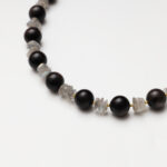Silent Dawn · Silver Obsidian & Grey Moonstone Free-Form Necklace