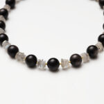 Silent Dawn · Silver Obsidian & Grey Moonstone Free-Form Necklace