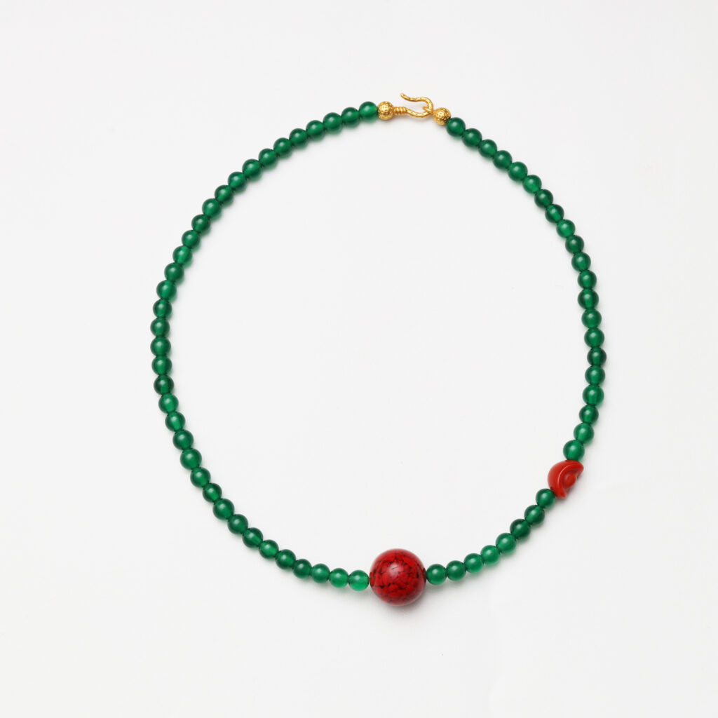 Eastern Heritage · Green Agate, Cinnabar & Southern Red Agate Yuanbao Necklace
