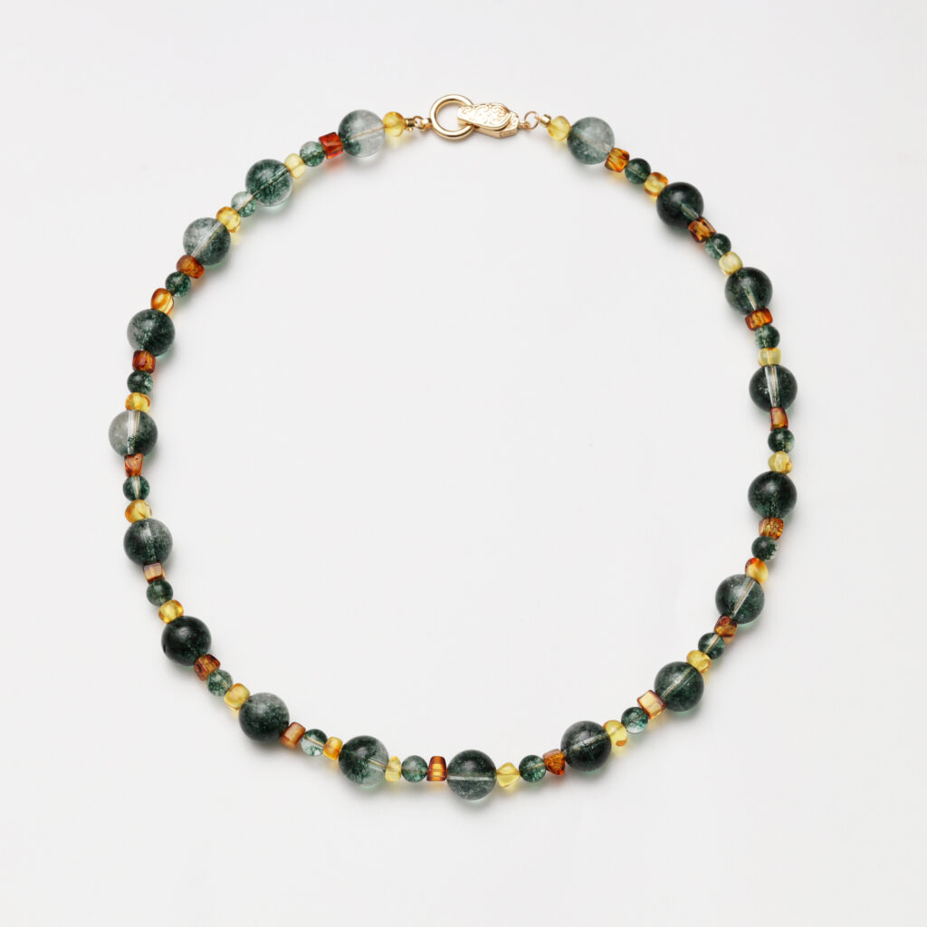 Timeless Grace · Green Phantom Quartz & Amber Necklace