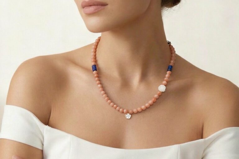 Necklace worn with an open collar
