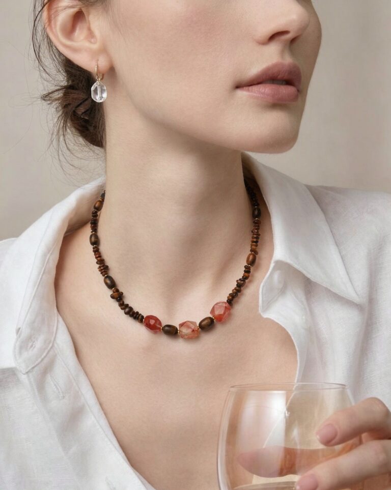 Necklace worn with an open collar