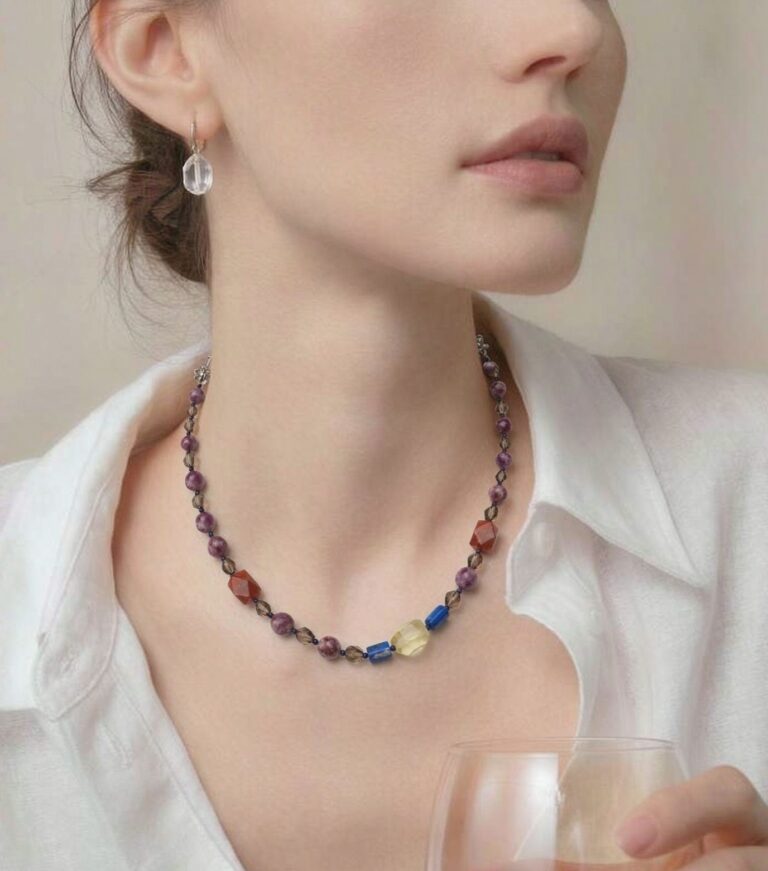 Necklace worn with an open collar