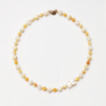 Autumn Haze · Yellow Mother-of-Pearl & Carved Bear Bead Necklace