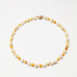Autumn Haze · Yellow Mother-of-Pearl & Carved Bear Bead Necklace