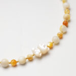 Autumn Haze · Yellow Mother-of-Pearl & Carved Bear Bead Necklace