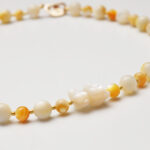 Autumn Haze · Yellow Mother-of-Pearl & Carved Bear Bead Necklace