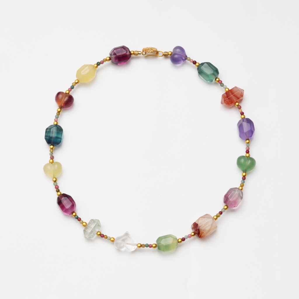 Prism of the Soul · Heart-Shaped Fluorite, Free-Form Fluorite & Red Phantom Quartz Necklace