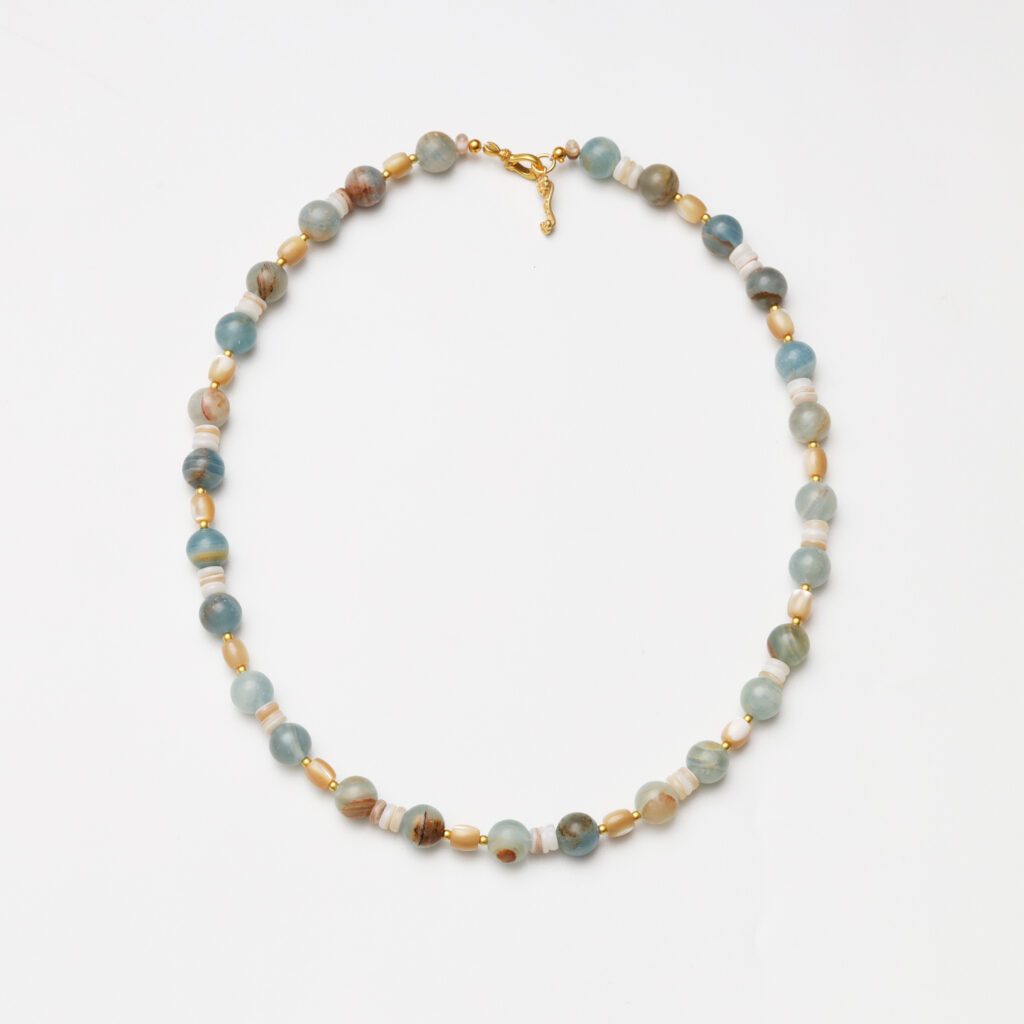 Wabi-Sabi Rain · Blue Calcite & Mother-of-Pearl Necklace