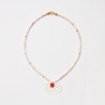 Boudoir Grace · Pink Mother-of-Pearl, Southern Red Agate & White Butterfly Shell Ruyi Lock Necklace