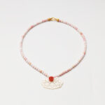 Boudoir Grace · Pink Mother-of-Pearl, Southern Red Agate & White Butterfly Shell Ruyi Lock Necklace