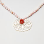 Boudoir Grace · Pink Mother-of-Pearl, Southern Red Agate & White Butterfly Shell Ruyi Lock Necklace