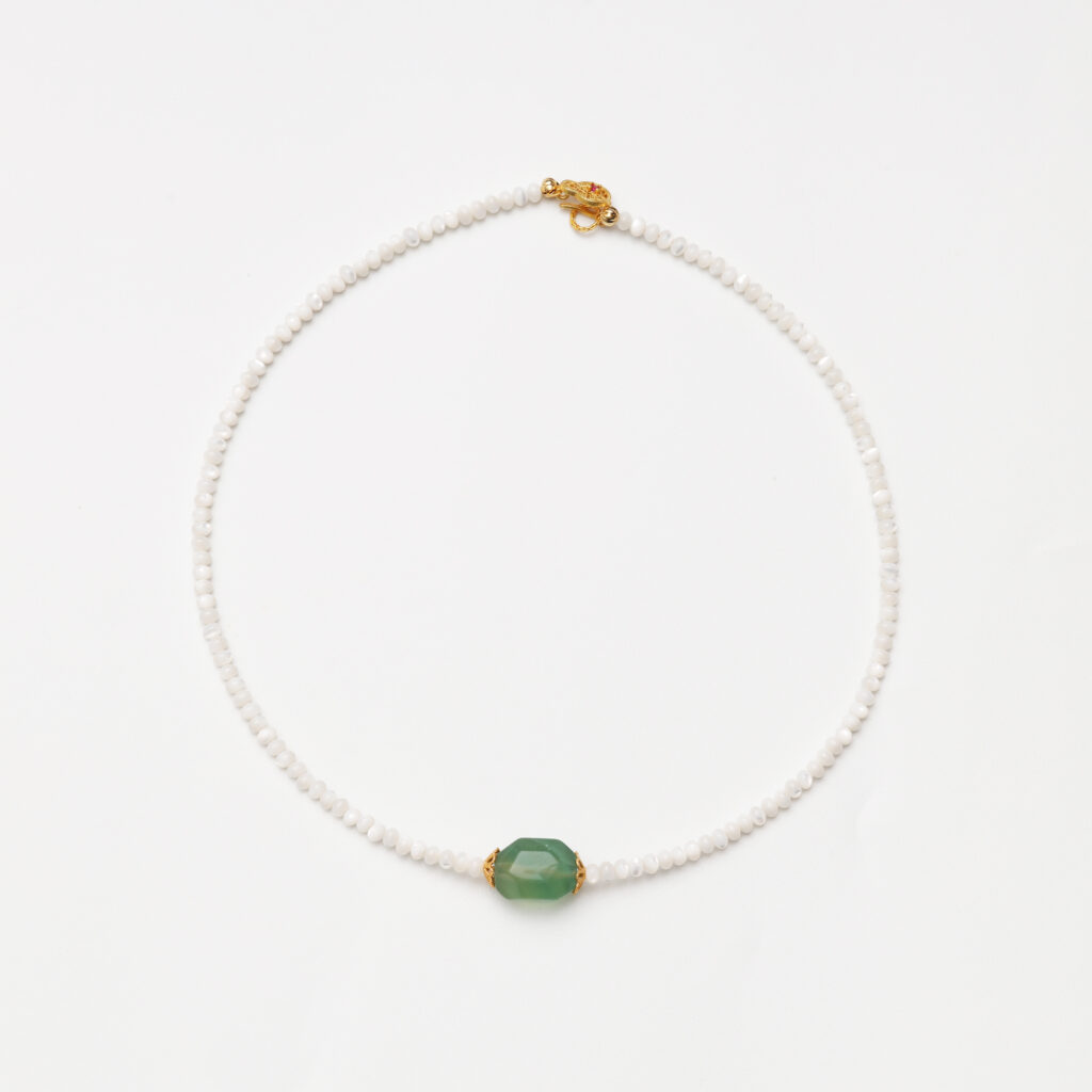 Snow & Spring · Mother-of-Pearl Abacus Beads & Fluorite Necklace
