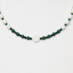 Mother-of-Pearl Barrel & Malachite Carved Rose Necklace