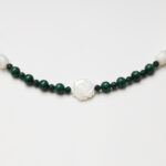 Mother-of-Pearl Barrel & Malachite Carved Rose Necklace