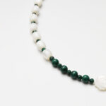 Mother-of-Pearl Barrel & Malachite Carved Rose Necklace